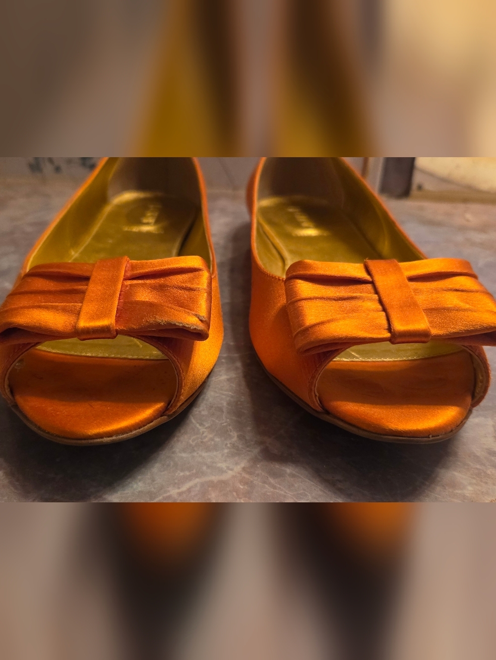 J. Crew Orange Satin Peep-Toe Bow Flats - Picture 2 of 6